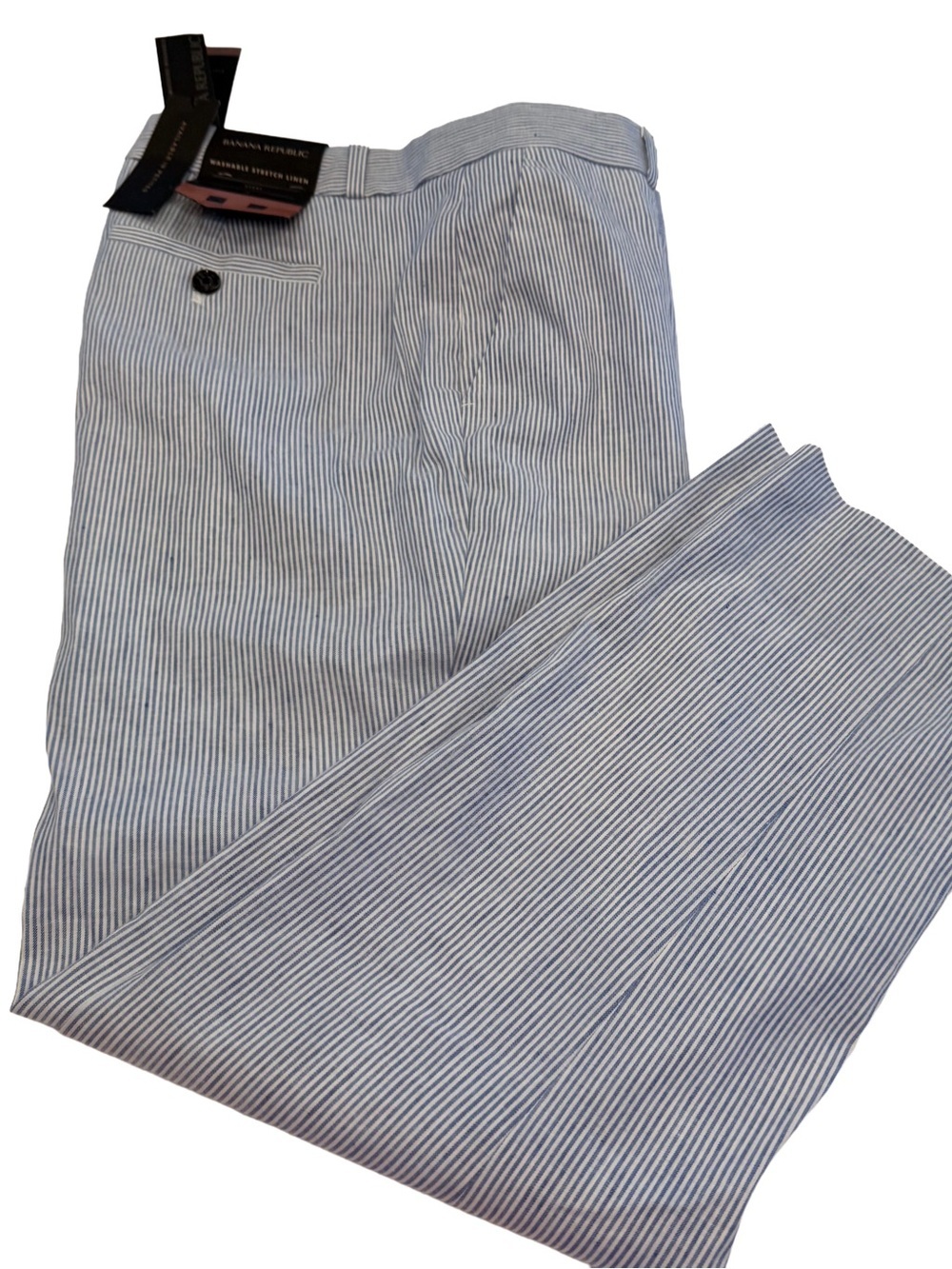 BANANA REPUBLIC AVERY Stretch Linen Blend Pants Blue & White Stripe Sz 6 NWT